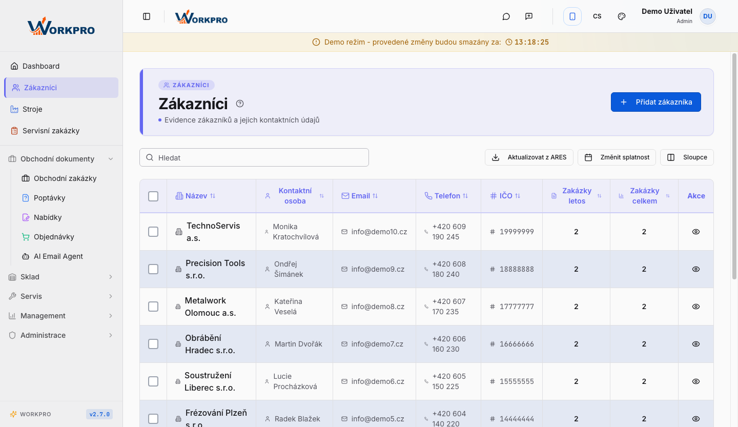Evidence zákazníků s bleskovým načítáním z registru ARES